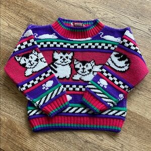 Vintage Grand Knitwear Kitty Cat Sweater Girl Kids 5